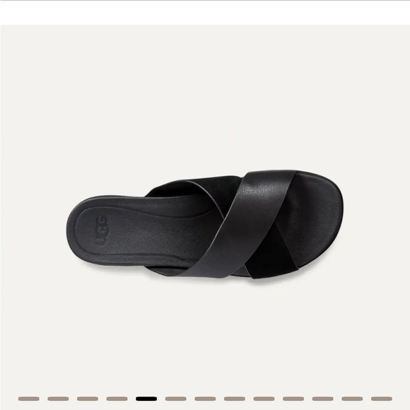 UGG KARI TREADLITE BLACK‎ LEATHER BLACK  SUEDE BANDED SLIDE SANDALS Size 10 - Picture 1 of 8